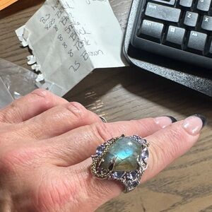 Vintage Sajen sterling silver ring with labradorite and amethyst.